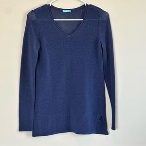 J McLaughlin‎ Semi Sheer V Neck Lightweight Navy Blue Sweater Womens XS